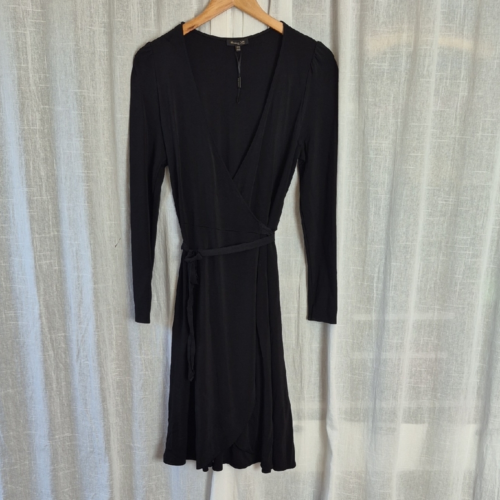 Massimo Dutti Black Wrap Long Sleeve Dress